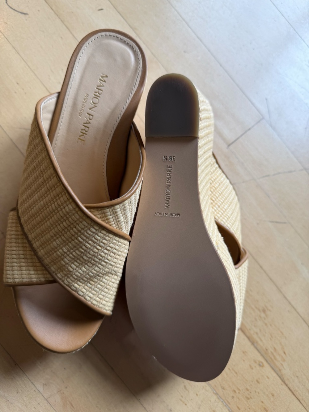 NEW Marion Parke NEW Adele camel raffia wedge, 8.5 CB2700 - Picture 6 of 7